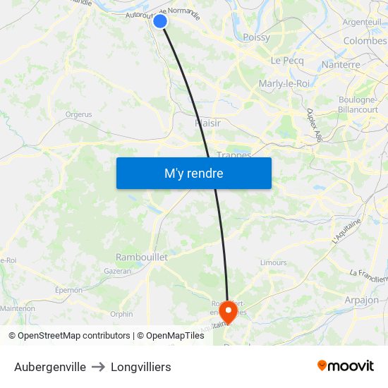 Aubergenville to Longvilliers map
