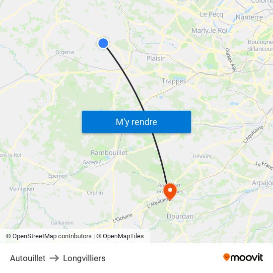 Autouillet to Longvilliers map