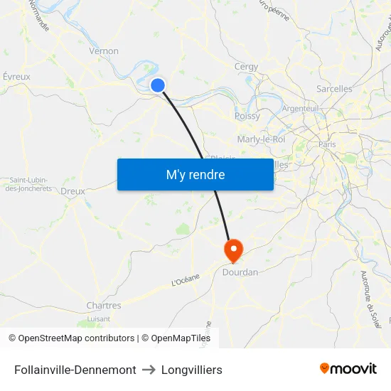 Follainville-Dennemont to Longvilliers map