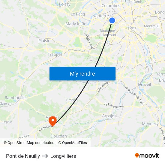 Pont de Neuilly to Longvilliers map