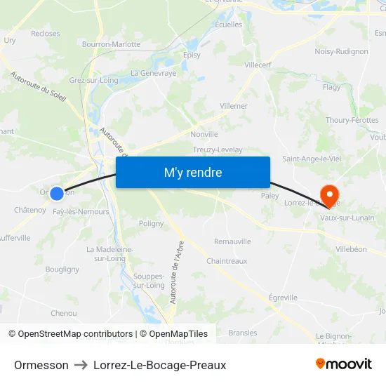 Ormesson to Lorrez-Le-Bocage-Preaux map