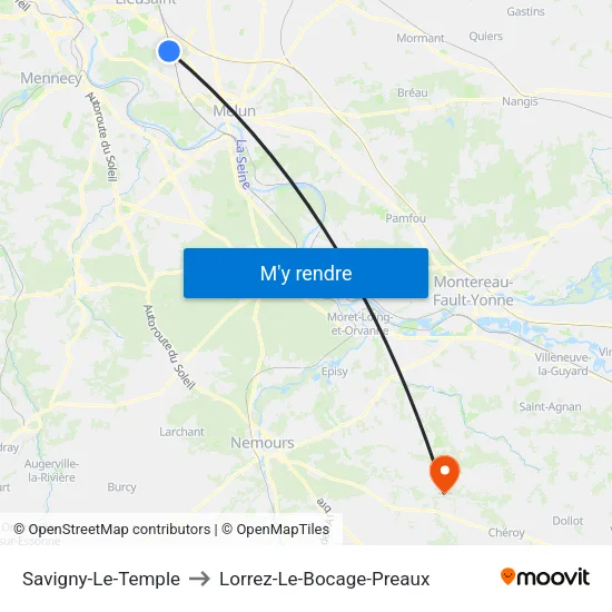 Savigny-Le-Temple to Lorrez-Le-Bocage-Preaux map