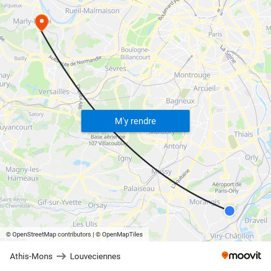 Athis-Mons to Louveciennes map