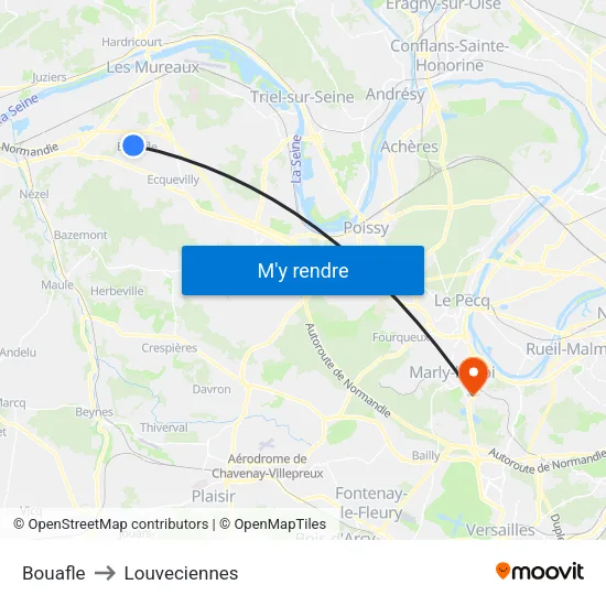 Bouafle to Louveciennes map