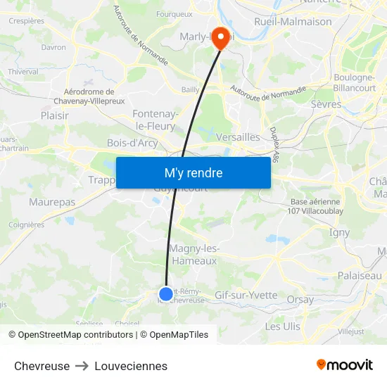 Chevreuse to Louveciennes map