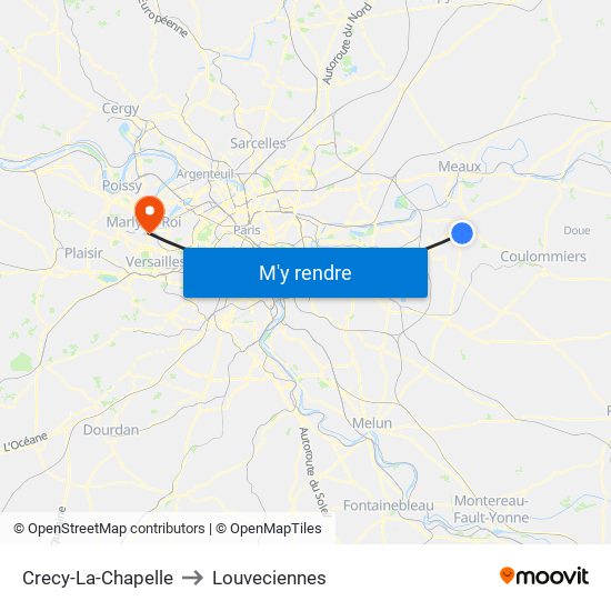 Crecy-La-Chapelle to Louveciennes map