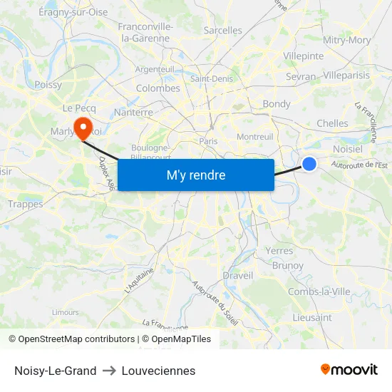 Noisy-Le-Grand to Louveciennes map