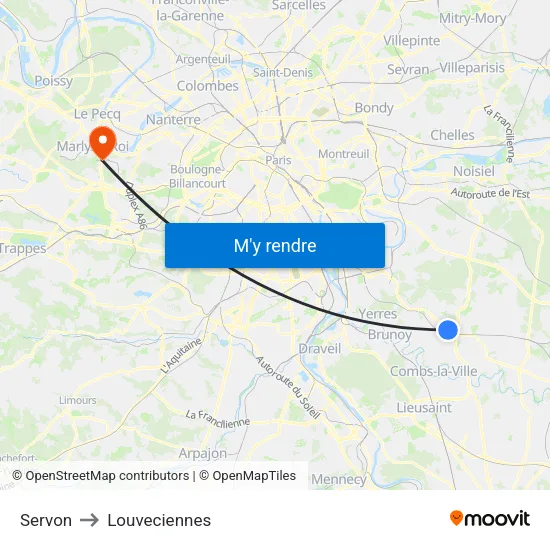 Servon to Louveciennes map