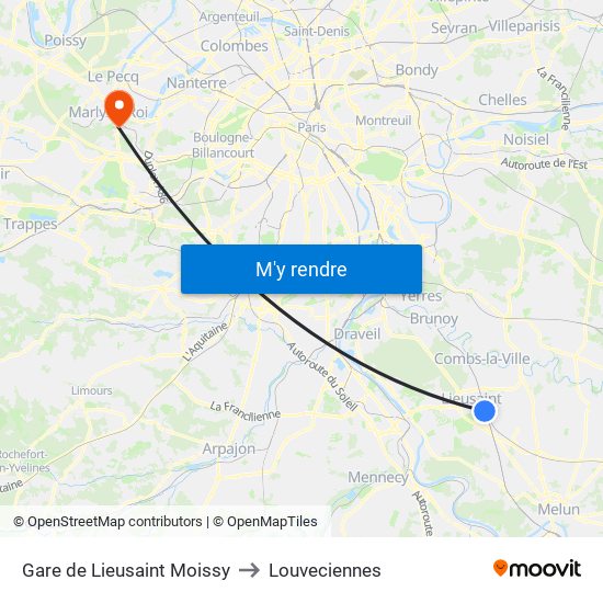 Gare de Lieusaint Moissy to Louveciennes map