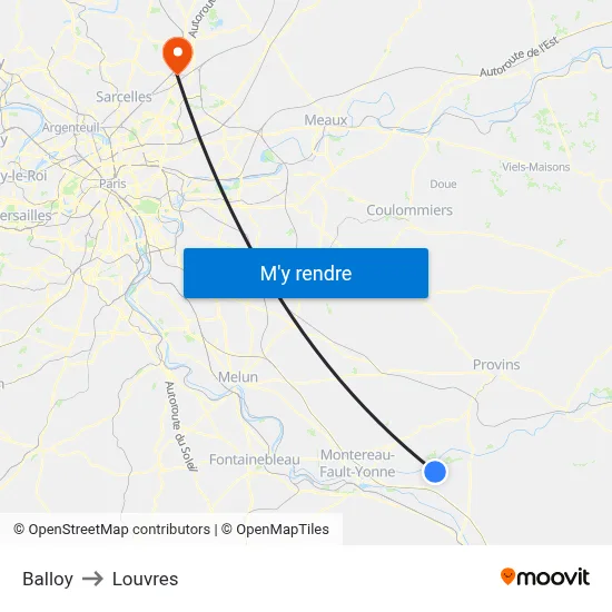 Balloy to Louvres map