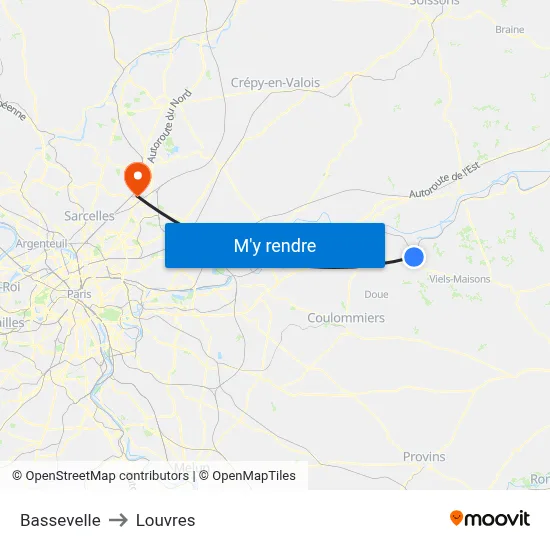 Bassevelle to Louvres map