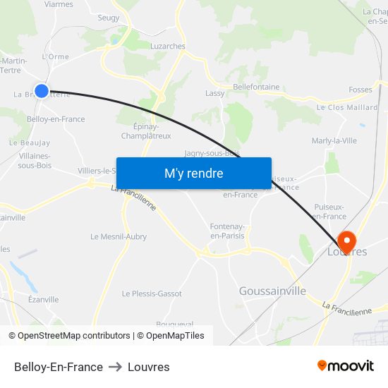 Belloy-En-France to Louvres map