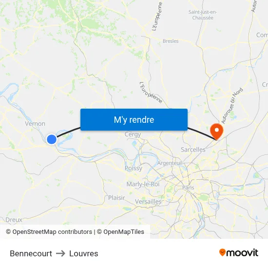 Bennecourt to Louvres map