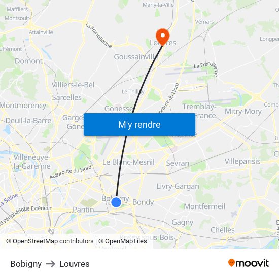 Bobigny to Louvres map