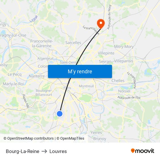 Bourg-La-Reine to Louvres map