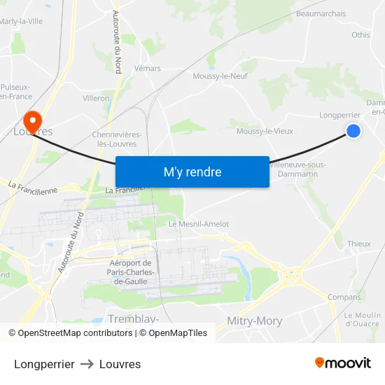 Longperrier to Louvres map