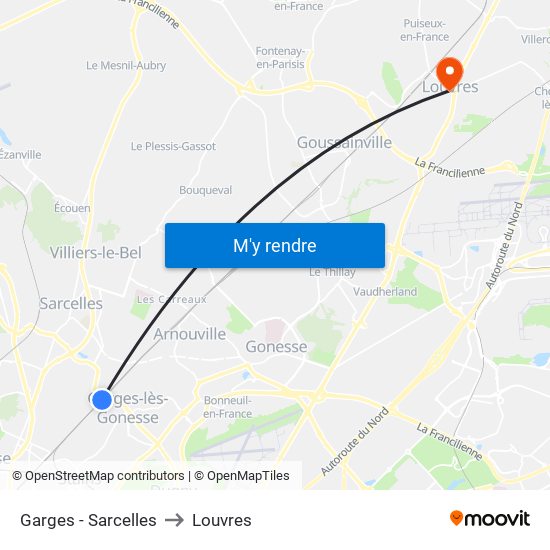 Garges - Sarcelles to Louvres map