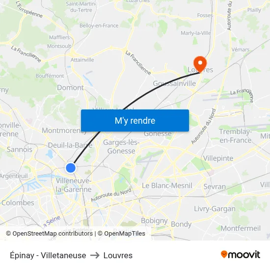 Épinay - Villetaneuse to Louvres map