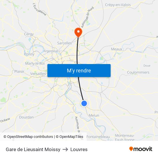 Gare de Lieusaint Moissy to Louvres map