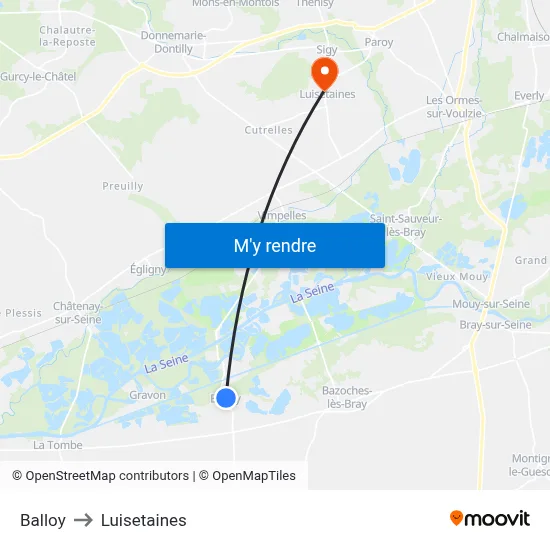 Balloy to Luisetaines map