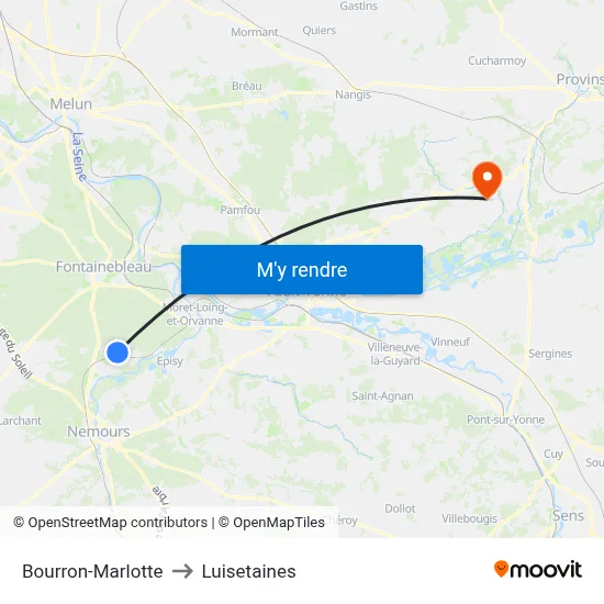 Bourron-Marlotte to Luisetaines map