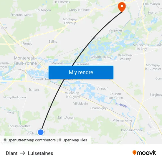 Diant to Luisetaines map