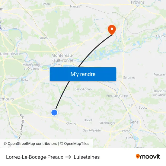 Lorrez-Le-Bocage-Preaux to Luisetaines map