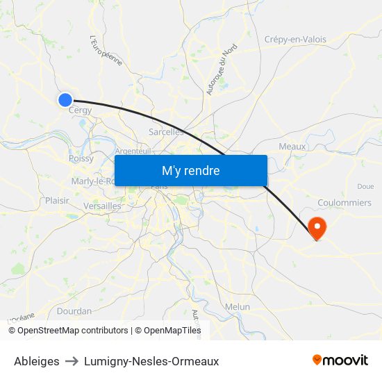 Ableiges to Lumigny-Nesles-Ormeaux map