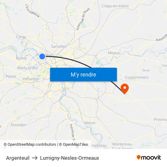 Argenteuil to Lumigny-Nesles-Ormeaux map