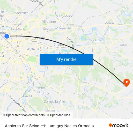 Asnieres-Sur-Seine to Lumigny-Nesles-Ormeaux map