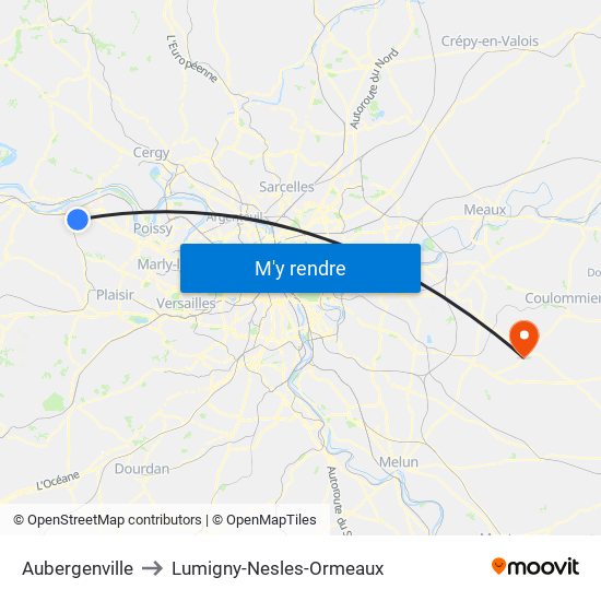 Aubergenville to Lumigny-Nesles-Ormeaux map