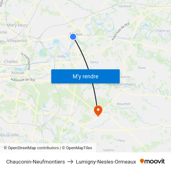 Chauconin-Neufmontiers to Lumigny-Nesles-Ormeaux map