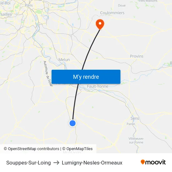Souppes-Sur-Loing to Lumigny-Nesles-Ormeaux map