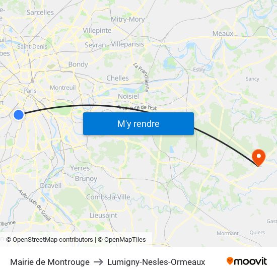 Mairie de Montrouge to Lumigny-Nesles-Ormeaux map