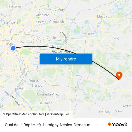 Quai de la Rapée to Lumigny-Nesles-Ormeaux map