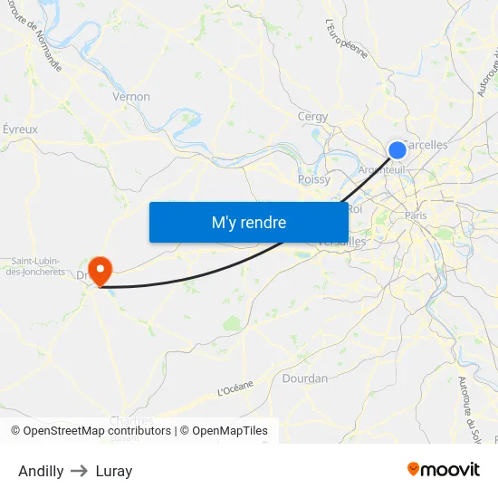 Andilly to Luray map