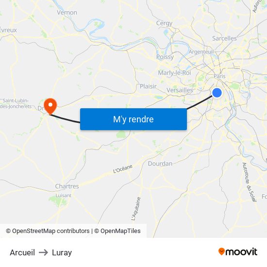 Arcueil to Luray map