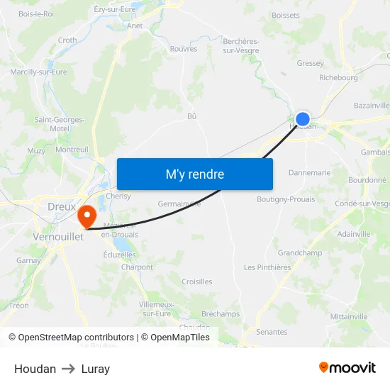 Houdan to Luray map