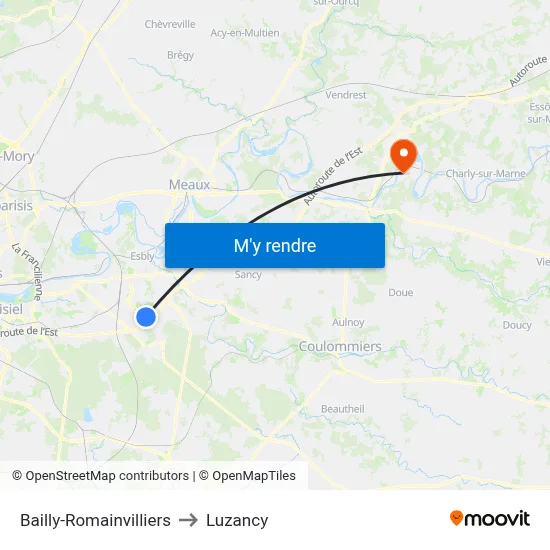 Bailly-Romainvilliers to Luzancy map