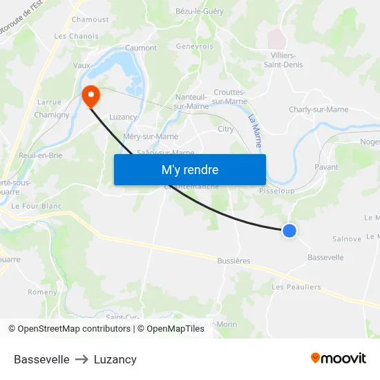 Bassevelle to Luzancy map