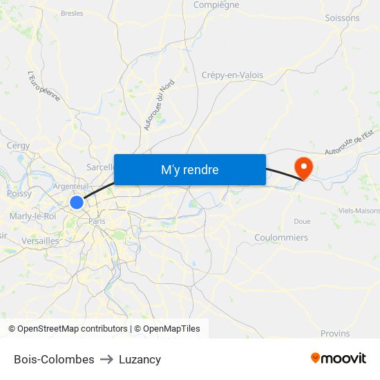 Bois-Colombes to Luzancy map