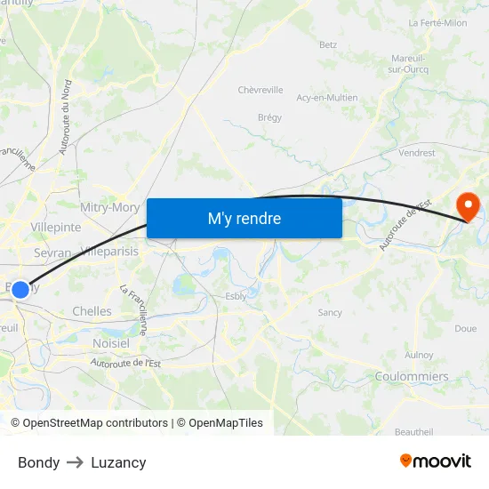Bondy to Luzancy map