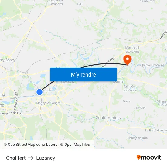 Chalifert to Luzancy map