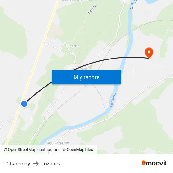 Chamigny to Luzancy map