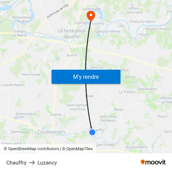 Chauffry to Luzancy map