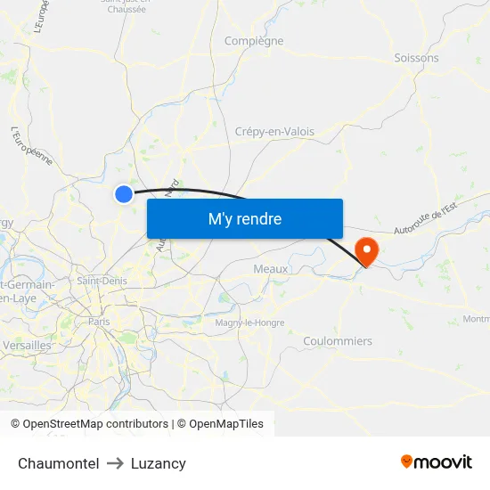 Chaumontel to Luzancy map