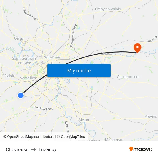 Chevreuse to Luzancy map