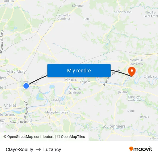 Claye-Souilly to Luzancy map