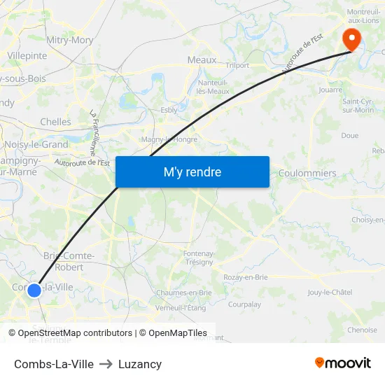 Combs-La-Ville to Luzancy map