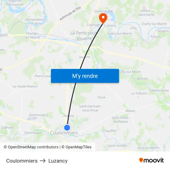 Coulommiers to Luzancy map